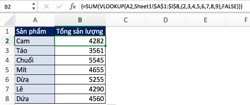 Dùng hàm Vlookup để tính tổng