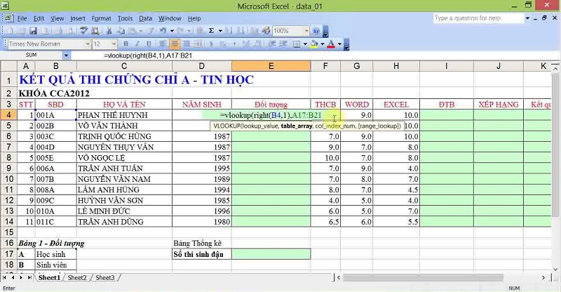 Dùng hàm Vlookup để tính tổng