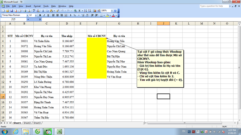 Hàm Vlookup tìm tên