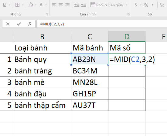 hàm mid trong excel