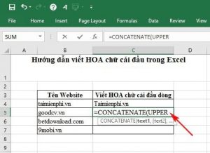 Cách viết hoa chữ cái đầu dòng trong excel