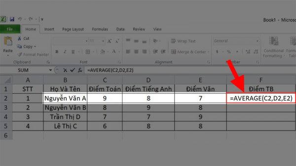 Trong Excel hàm AVERAGE dùng để tính
