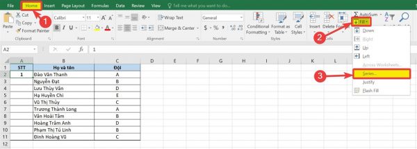 đánh số thứ tự trong Excel